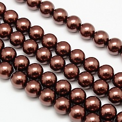 Saddle Brown Eco-Friendly Dyed Glass Pearl Round Beads Strands, Grade A, Cotton Cord Threaded, Saddle Brown, 6mm, Hole: 0.7~1.1mm, about 72pcs/strand, 15 inch