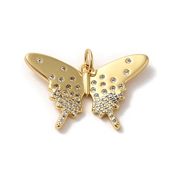 Golden Brass Micro Pave Cubic Zirconia Pendants, Butterfly, Golden, 16x25x2mm, Hole: 3.6mm