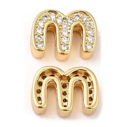 Real 18K Gold Plated Brass Micro Pave Cubic Zirconia Beads, Letter M, Real 18K Gold Plated, 8.5x12x4mm, Hole: 3.5x1.8mm