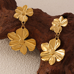 Золотой Цветочные 304 из нержавеющей стали болтаться серьги, золотые, 65x36 мм