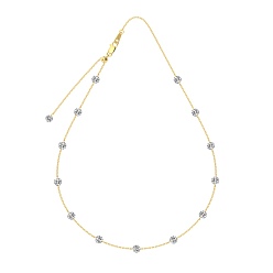 Настоящее золото 14K Прозрачный кубический цирконий плоская круглая цепочка 925 стерлингового серебра ожерелья для женщин, реальный 14 k позолоченный, 18.50 дюйм (47 см)