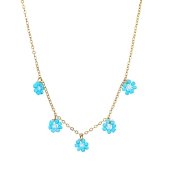 Голубой Стеклянные бусины цветок нагрудник подвеска ожерелья, ожерелья-цепочки из сплава, золотые, голубой, 16.26 дюйм (41.3 см)