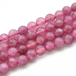 Фламинго Природного кварца нитей бисера, окрашенные, круглые, имитация клубничного кварца, фламинго, 6~6.5 мм, отверстие : 0.9~1 мм, около 60~63 шт / нитка, 14.96~15.35 дюйм (38~39 см)