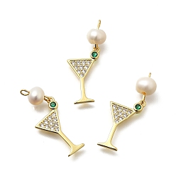 Треугольник Латунные микро проложить кубического циркония подвески, чашка, стойки покрытие, долговечный, без кадмия и без свинца, реальный 18 k позолоченный, с натуральной жемчужиной, треугольные, 30 мм, отверстие : 1.5 мм