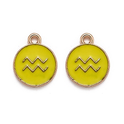 Водолей Подвески из эмали и сплава, плоский круглый с созвездием / знак зодиака, золотые, Водолей, 15x12x2 мм, отверстие : 1.5 мм