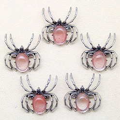 Вишневый Кварц Брошь из вишневого кварцевого стекла, паук, античное серебро, 36x34 мм