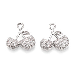 Платина Латунные микро проложить кубического циркония подвески, без кадмия, без никеля и без свинца, вишня, платина, 15.3x15.1x3.3 мм, отверстие : 1.8 мм