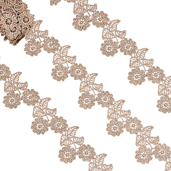 Gold 5 Yards Polyester Ribbons, Flower, Gold, 2 inch(50mm)
