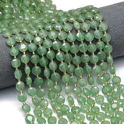 Зеленый Авантюрин Естественный зеленый авантюрин бисер нитей, граненый шестиугольный разрез, плоско-круглые, с бисером, 8~8.5x5 мм, отверстие : 0.8 мм, около 36 шт / нитка, 15.16''~15.24'' (38.5~38.7 см)