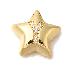 Letter Y Стойка металлическая латунная микропрофилированная кубическая циркония подвески, долговечный, без кадмия и без свинца, буквы, реальный 18 k позолоченный, Письмо Y, 15.5x16.5x5.5 мм, отверстие : 3 мм