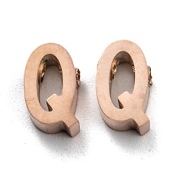 Letter Q Ионное покрытие (ip) 304 брелоки из нержавеющей стали, алфавит, розовое золото , letter.q, 9x6x3 мм, отверстие : 1.8 мм