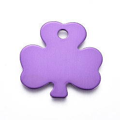 Lila Aluminium-Anhänger, leere tag stempeln, Klee, lila, 32.5x32.5x1 mm, Bohrung: 4 mm