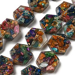 Разноцветный Окрашенная натуральная императорская яшма с нитями смоляных бусин, шестиугольник, красочный, 18x16x6 мм, отверстие : 1.5 мм, около 10 шт / нитка, 6.93 дюйм (17.6 см)