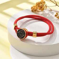 Рыбы Созвездие нейлоновые шнуры многорядные браслеты, двойная цепочка ювелирные изделия для женщин и мужчин, с золотой латунной фурнитурой и эмалевым шармом, красные, Рыбы, 8 дюйм (20.3 см)