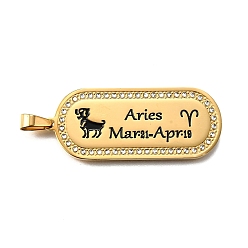 Овен Овальные с 12 созвездием 304 подвесками из нержавеющей стали со стразами, с эмалью, ионное покрытие (ip), реальный 18 k позолоченный, Овен, 46x19x2 мм, отверстие : 6x3.5 мм