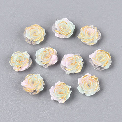 Аквамарин Непрозрачная смола декодирует кабошоны, цветок, два тона, с блеском порошок, аквамарин, 9~10x4~5 мм