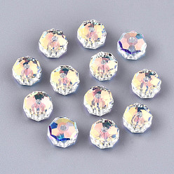 Прозрачный АВ Прозрачные стеклянные шарики k 9, граненые, с покрытием AB цвета, плоско-круглые, ясно AB, 8.5x5.5 мм, отверстие : 1.5 мм