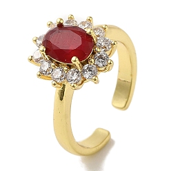 Красный Кольца-манжеты из латуни с микропаве из кубического циркония, долговечный, без свинца и без кадмия, цветок, красные, регулируемый