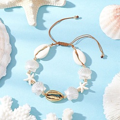 Цвет Древесины Браслеты из бисера из натуральных смешанных ракушек каури, раковина и морская звезда, с гальваническим покрытием из ракушки, синтетической бирюзы и бусинами из АБС-пластика, имитирующими жемчуг, деревесиные, 5/8 дюйм (1.6 см), внутренний диаметр: 1-3/4 дюйм (4.6 см) ~ 3-3/4 дюйм (9.5 см)