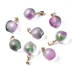 Фиолетовый Двухцветные прозрачные стеклянные подвески, с позолоченными железными дужками и золотой фольгой, матовые, персик, фиолетовые, 16~17x11~12x11~12 мм, отверстие : 6x2 мм