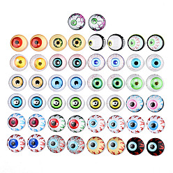 Couleur Mélangete Cabochons de verre imprimées, un demi-tour / dôme avec motif d'oeil, couleur mixte, 25x7mm, environ 50 pcs / sachet 