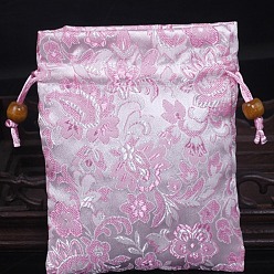 Цветок Прямоугольные подарочные пакеты из ткани в китайском стиле с принтом на шнурке, сумки для хранения, цветок, 15x12 см