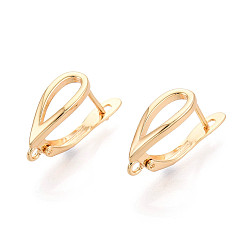 Настоящее золото 18K Латунная фурнитура для хооп серег, без кадмия, без никеля и без свинца, слеза, реальный 18 k позолоченный, 19x12x6 мм, отверстие : 1.5 мм, штифты : 1 мм