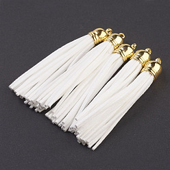 Белый Искусственные замши кисточкой подвесные украшения, с концами пластмассового шнура ccb, золотые, белые, 84~89x11.5~12 мм, отверстие : 2.5 мм