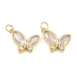 Clair Micro cuivres ouvrent pendentifs zircone cubique, charmes de papillon, plaqué longue durée, sans plomb et sans cadmium, crémaillère plaquage, réel 18 k plaqué or, clair, 15x17.5x4.5mm, Trou: 3mm