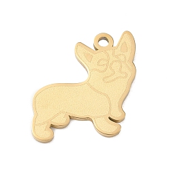 Oro 304 colgantes de acero inoxidable, encantos de perro Corgi, Pulido, revestimiento de iones (ip), dorado, 20.5x20.5x1.5 mm, agujero: 1.9 mm