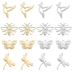 Golden & Stainless Steel Color 16Pcs 8 Style 201 Stainless Steel Pendants, Laser Cut, Mixed Shape, Golden & Stainless Steel Color, 9~15.5x12~17x1~1.5mm, Hole: 1.4mm, 2pcs/style