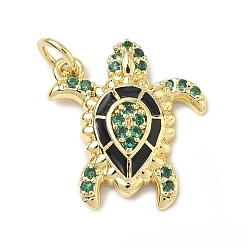 Черный Латунные микро проложить кубического циркония подвески, с эмалью, долговечный, стойки покрытие, без свинца и без кадмия, черепаховые чары, реальный 18 k позолоченный, чёрные, 17.5x16x3.5 мм, отверстие : 3 мм