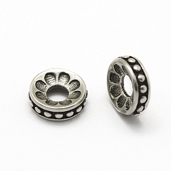 С Покрытием Тайского  Серебра Spacer бисер латунные, без кадмия, без никеля и без свинца, плоско-круглые, Таиланд, стерлинговое серебро, покрытие, 7x2 мм, отверстие : 2.5 мм