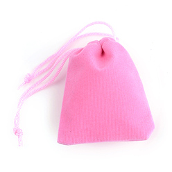 Pink Rectangle Velvet Pouches, Gift Bags, Pink, 15x10cm