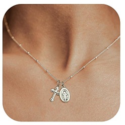 Платина Крест Девы Марии латунные подвески ожерелья для женщин, платина, 15.75 дюйм (40 см)