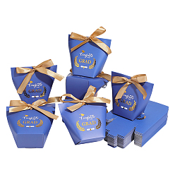 Blue 40Pcs Congrats Grad Cardboard Paper Gift Storage Boxes, with Gold Polyester Ribbons, Trapezoid, Blue, 12x20.5cm