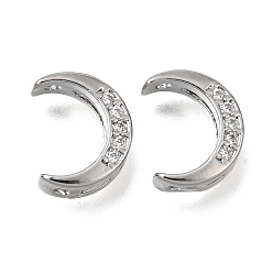 Platinum Brass Micro Pave Clear Cubic Zirconia Beads, Moon, Platinum, 10x8x3.5mm, Hole: 1.2mm