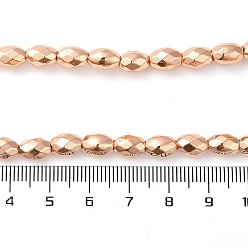 Rose Gold Plated Electroplated Strong Magnetic Synthetic Hematite Beads Strands, Long-Lasting Plated, Faceted Oval, Rose Gold Plated, 7~8x5~5.5mm, Hole: 1.4mm, about 50pcs/strand, 15.35''(39cm)