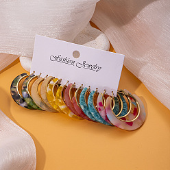 (52) Непрозрачная лаванда Акриловые серьги-кольца, кольцо с узором, золотые, разноцветные, 45 мм, 6 пар / набор