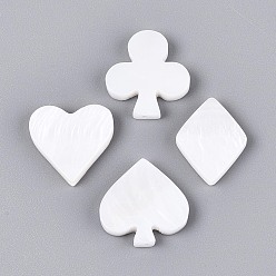 Морская Ракушка 4 шт 4 стили натуральные пресноводные бусины из ракушек, черва пика бубна, цвет морской раковины, 15~18x13~17x3 мм, отверстие : 0.8~0.9 мм, 1 шт / стиль