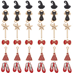 Mixed Color 60Pcs 6 Styles Witch Theme Alloy Pendants, with Enamel & Baking Paint, Mixed Shapes, Mixed Color, 8.5~24x10.5~13.5x1.5~4mm, Hole: 1.4~2mm, 10pcs/style