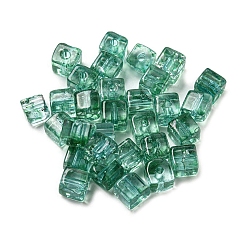 Морско-зеленый 500прозрачные стеклянные бусины с кракле, кубические, цвета морской волны, 6.5x6.5x6 мм, отверстие : 1.8 мм