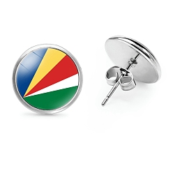 Разноцветный Плоские круглые стеклянные серьги-гвоздики на тему национального флага, серьги из платинового сплава, красочный, 12 мм