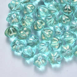 Aquamarine Transparent Spray Painted Glass Beads, with Glitter Powder, Flower, Aquamarine, 10.5x9.5x8mm, Hole: 1mm