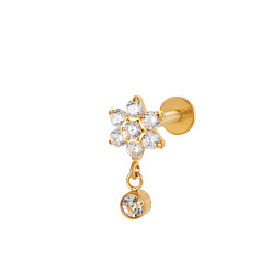 Золотой Кубический цирконий из титанового сплава 17 калибр цветок лабреты с внутренней резьбой, пирсинг украшения для женщин мужчин, золотые, 8 мм, штифты : 1.2 мм