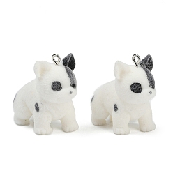 Белый Кулоны из флокированной смолы, собака, с железной платиной петлей, белые, 31.5x16.5x33.5 мм, отверстие : 2 мм