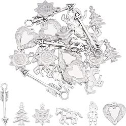 Stainless Steel Color 24Pcs 6 Styles 304 Stainless Steel Pendants, Mixed Shapes, Stainless Steel Color, 4pcs/style