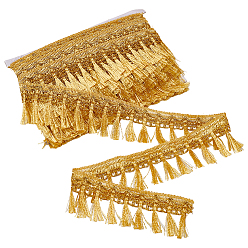 Золотистый Ажурная гофрированная кружевная лента, с кисточкой, для аксессуаров одежды, золотые, 2-1/8 дюйм (55 мм), около 21.87 ярдов (20 м) / карту