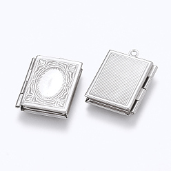 Stainless Steel Color 316 Stainless Steel Locket Pendants, Photo Frame Charms for Necklaces, Rectangle, Stainless Steel Color, 26.5x19x4.5mm, Hole: 1.8mm, Inner Size: 9.5x15mm