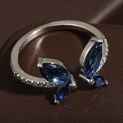 Прусский Синий Кольца-манжеты из латуни с микропаве из кубического циркония в виде бабочки, платина, берлинская лазурь, 11 мм, внутренний диаметр: 17~19 мм